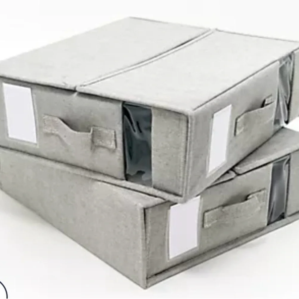 NWOT Gray Fabric Sheet Storage Boxes- set of 2